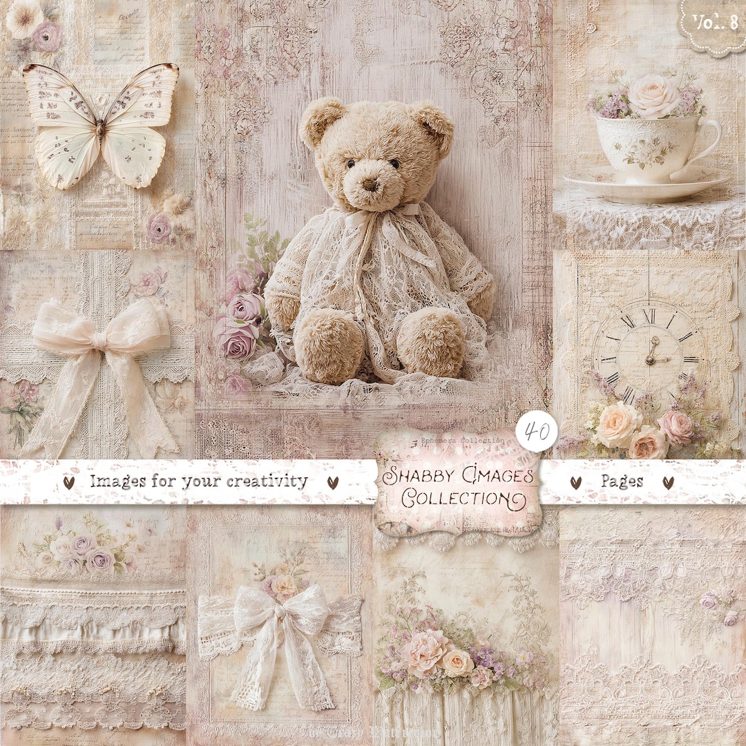 Shabby Chic Kit, Junk Journal Pages: Vintage Background, Delicate ...