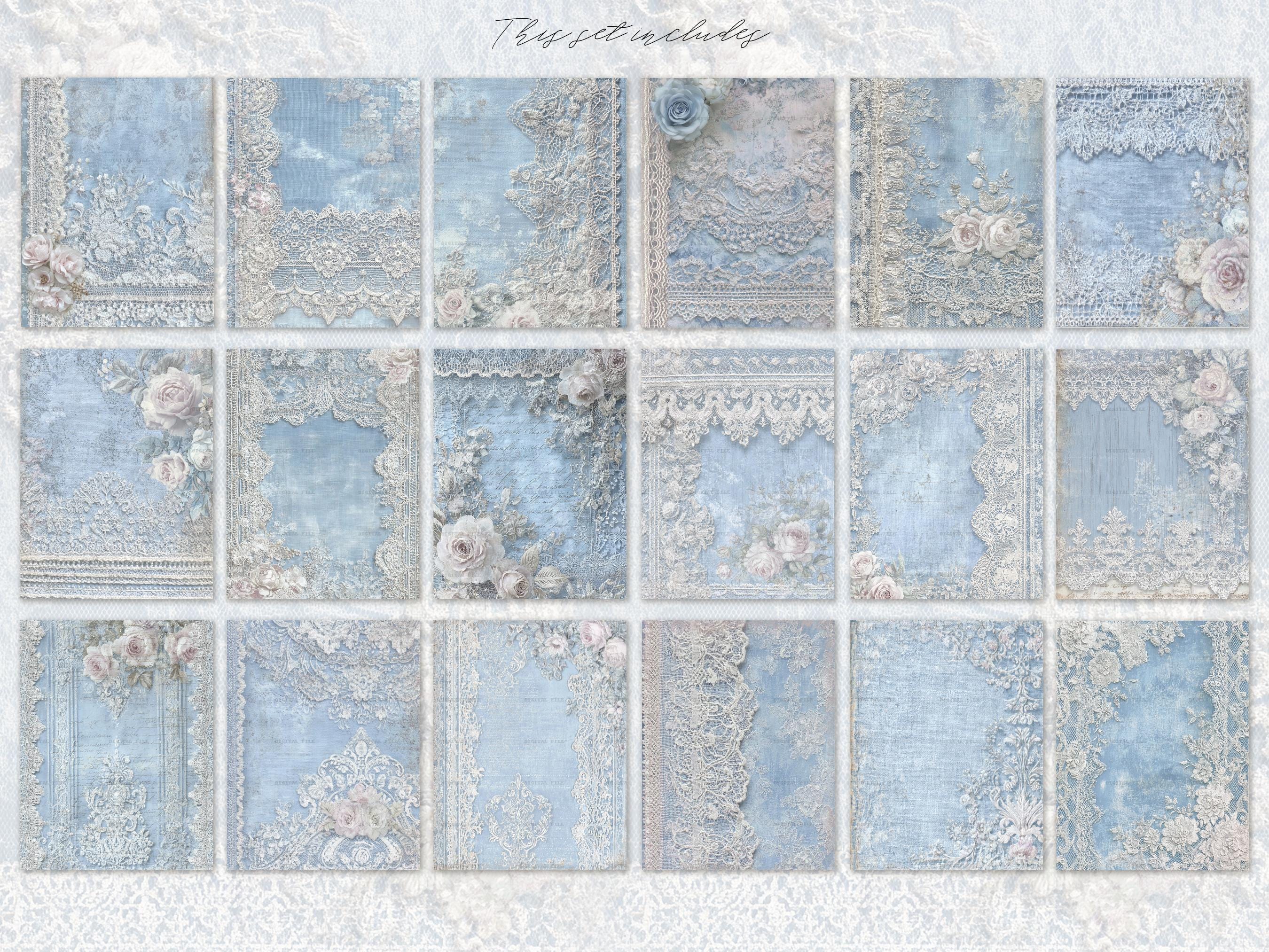 Blue Shabby Chic Junk Journal Kit: Scrapbook Background, Digital Paper ...