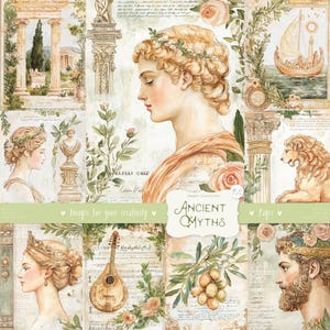 Mythes antiques 150 Images : Clipart numérique de la mythologie grecque, collage vintage, statues aquarelles, sculpture romaine, documents éphémères imprimables