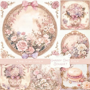 Bouquet shabby chic 30 immagini: Clipart floreali acquerellate, pagine da giardino vintage, vittoriane, effimeri per album stampabili, download DIGITALE