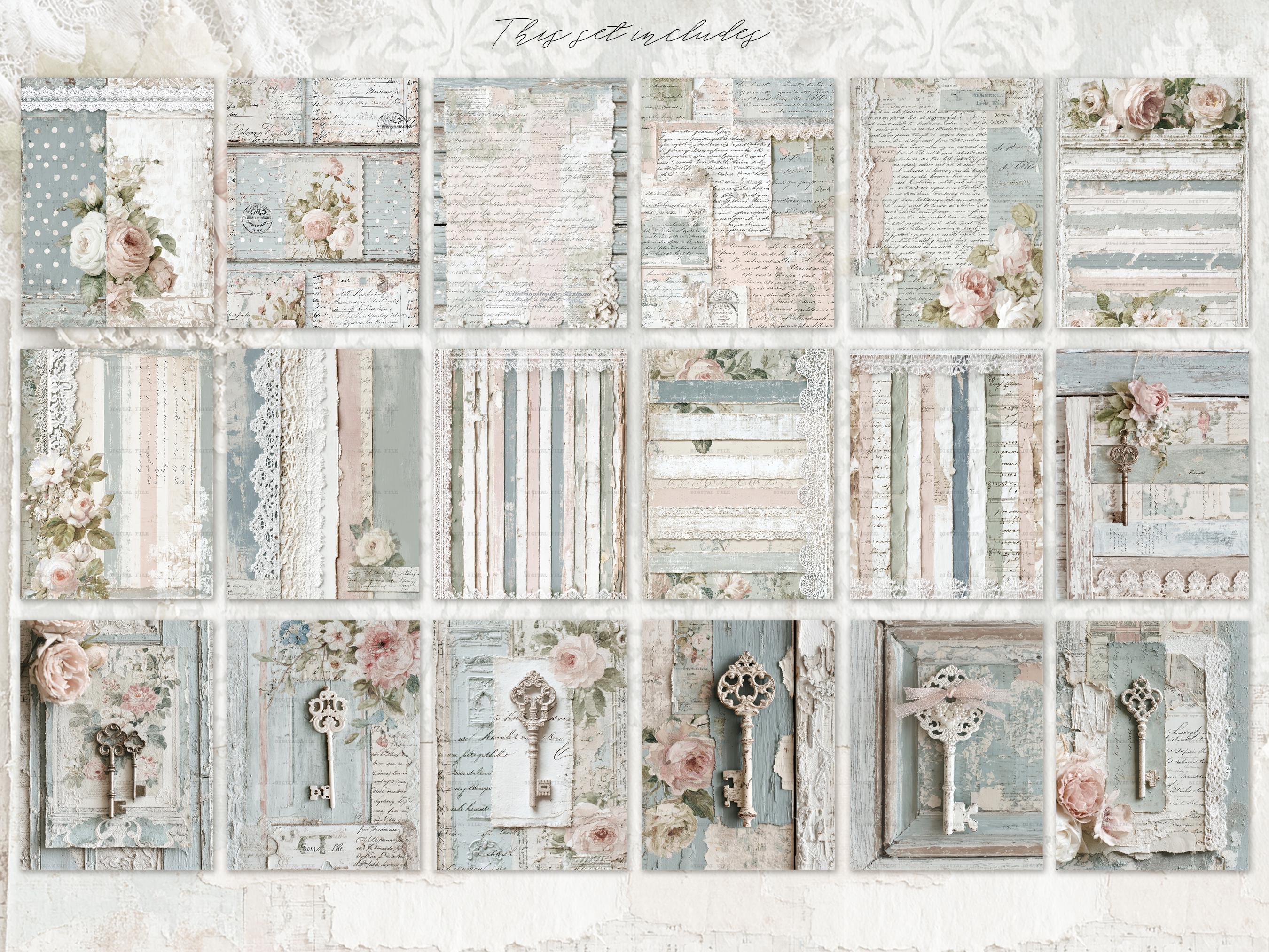 Shabby Chic Kit, Junk Journal Pages: Vintage Background, Delicate ...