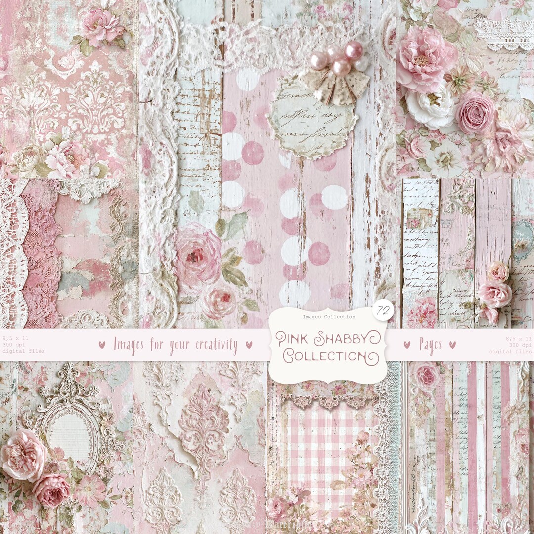Shabby Chic Kit, Junk Journal Pages: Vintage Background, Delicate ...