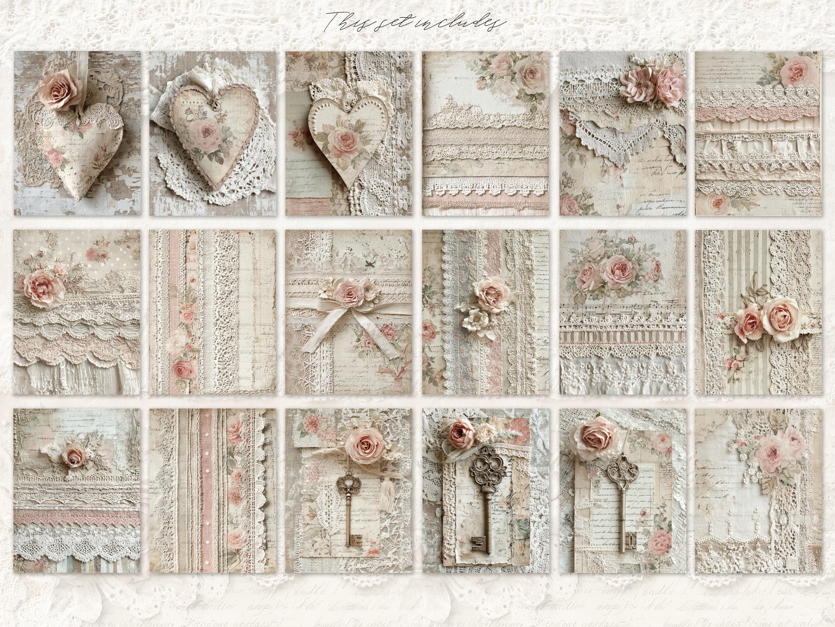 Shabby Chic Kit, Junk Journal Pages: Vintage Background, Delicate ...