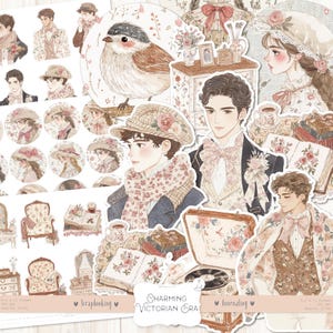 Charme époque victorienne 84 coupes difficiles : Stickers vintage aquarelle, style anime, shabby chic, régence, éphémères imprimables, téléchargement numérique