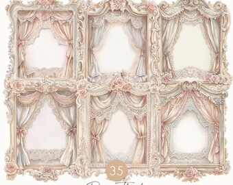 Rococo Theatre Clipart: Victorian Lace Frames, Shabby Chic Ephemera (Digital Download)