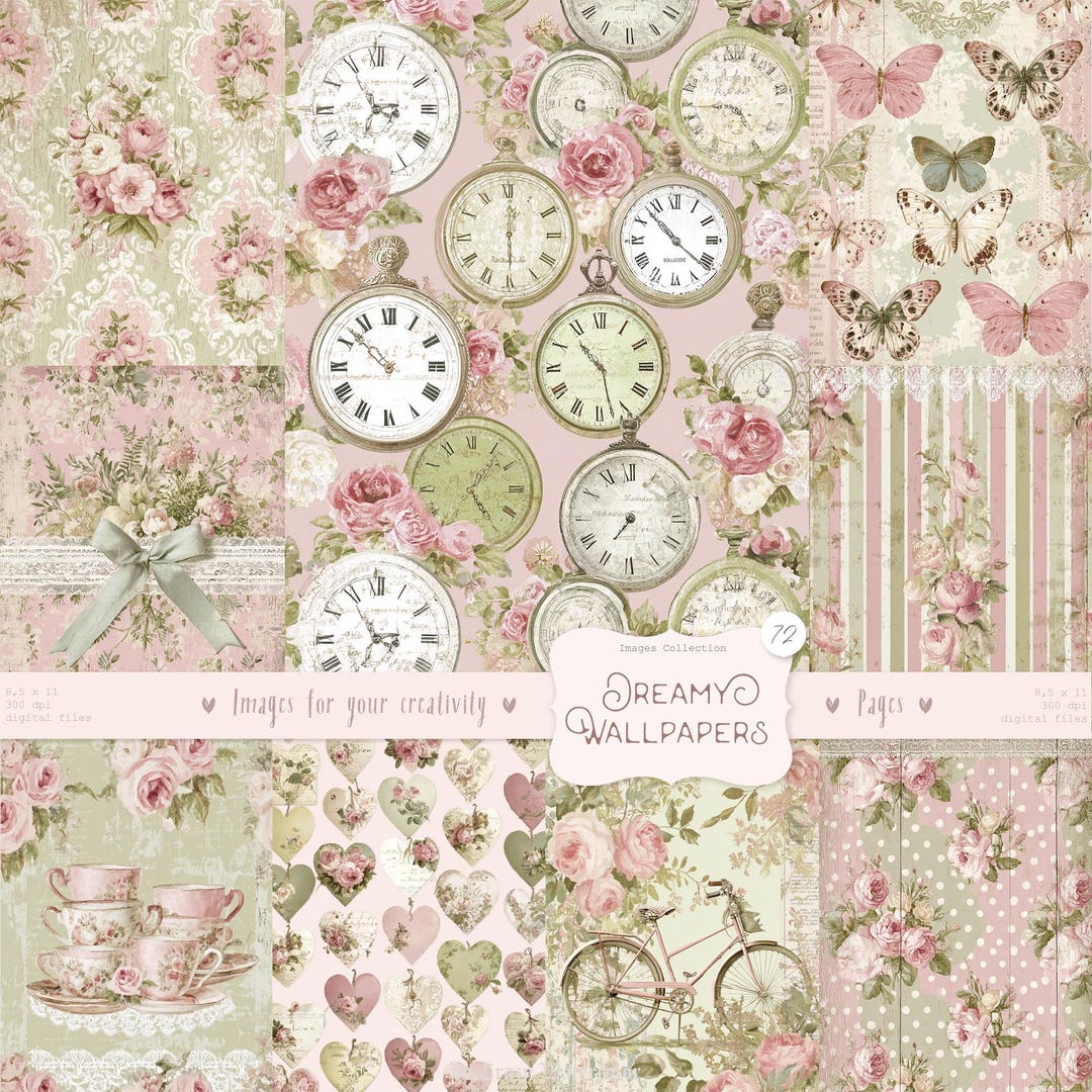 Shabby Chic Kit, Junk Journal Pages: Vintage Background, Delicate ...