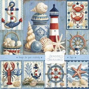 Seaside Treasures 160 Digital Images: Nautical Junk Journal Pages, Vintage Sea Scrapbook Paper, Coastal Printable Paper, Ocean Ephemera