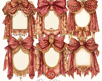 Victorian Pink Bow Clipart: Baroque Lace Ornaments (Digital Download)