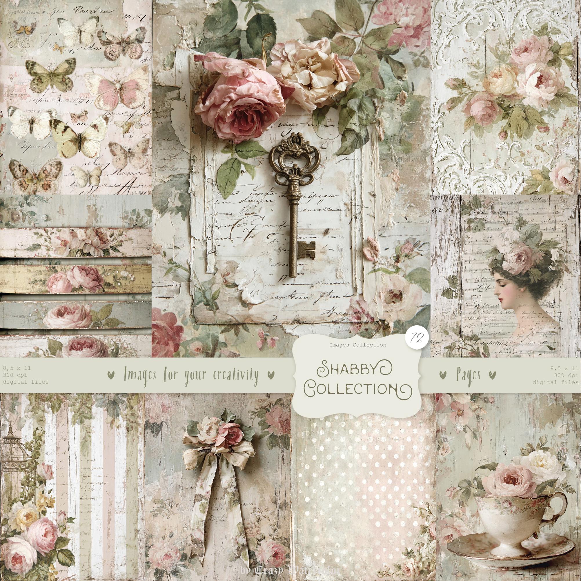 Shabby Chic Kit, Junk Journal Pages: Vintage Background, Delicate ...