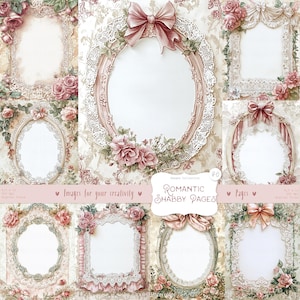 Romantische shabby pagina's 40 afbeeldingen: planner kant leeg papier, kookboek, receptenboek, blinde kaart, afdrukbaar plakboek kortstondige digitale download