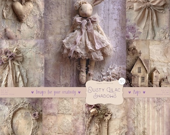 Shabby Chic kit, Junk Journal pages:  Vintage background, delicate scrapbook paper (Digital Download)