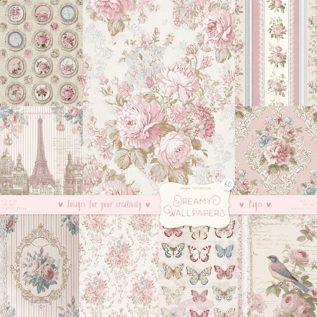 Shabby Chic Kit, Junk Journal Pages: Vintage Background, Delicate ...