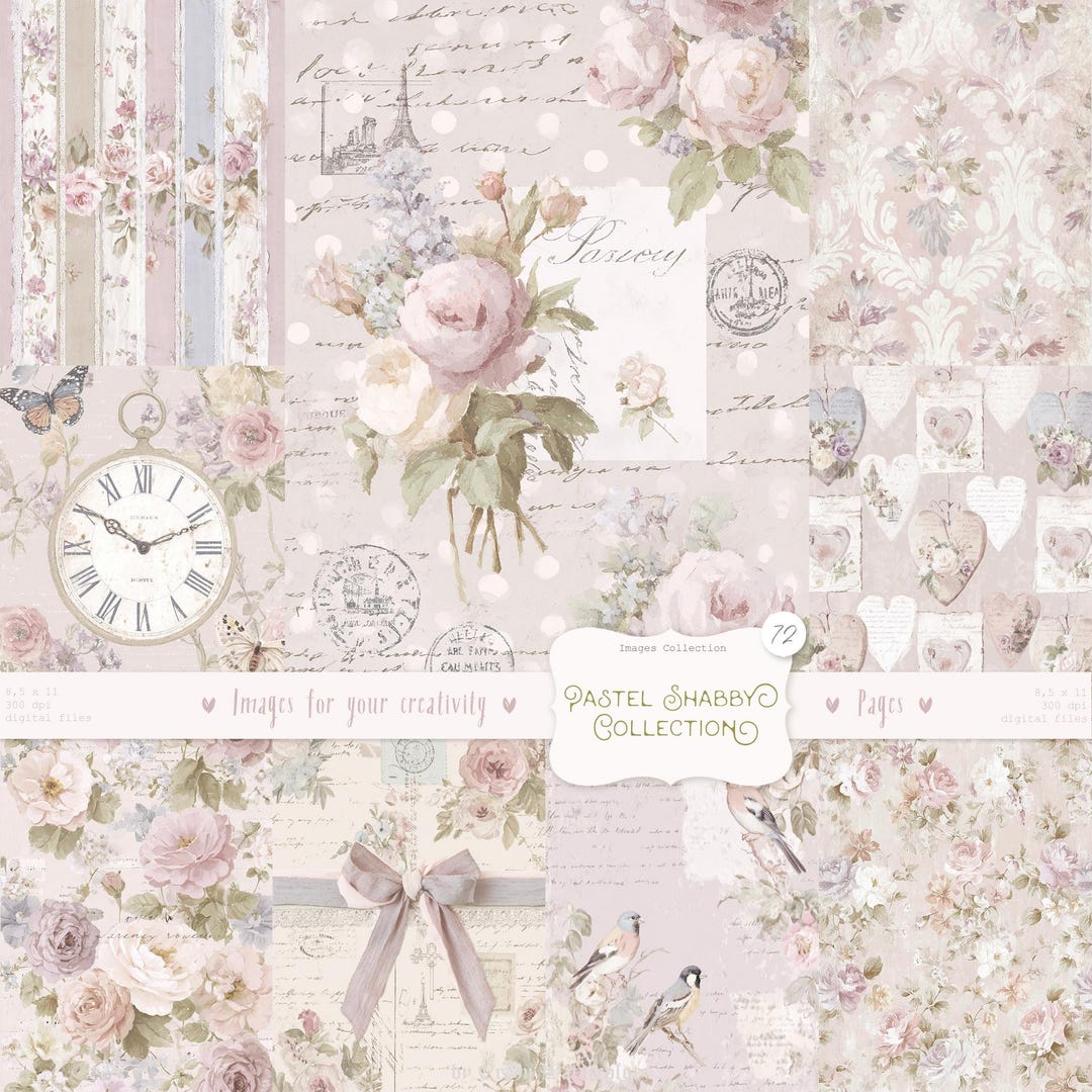 Shabby Chic Kit, Junk Journal Pages: Vintage Background, Delicate ...