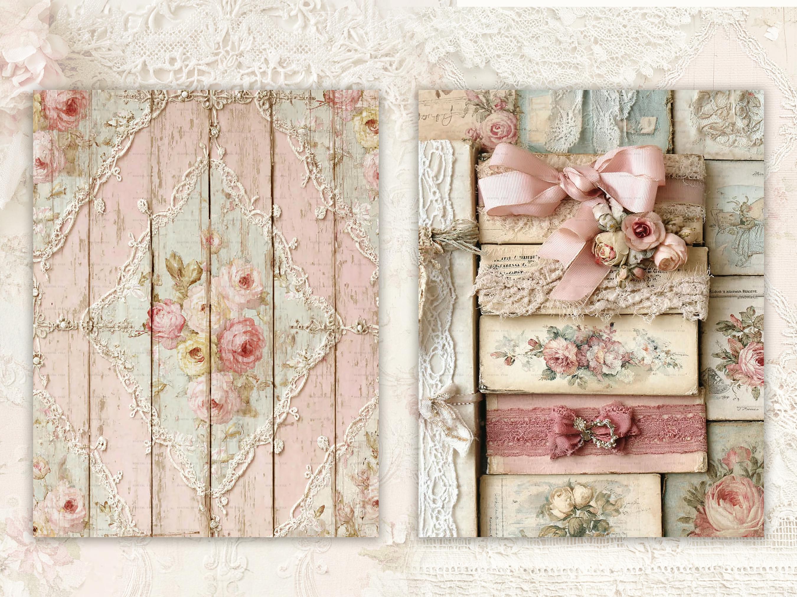 Shabby Chic Kit, Junk Journal Pages: Vintage Background, Delicate ...
