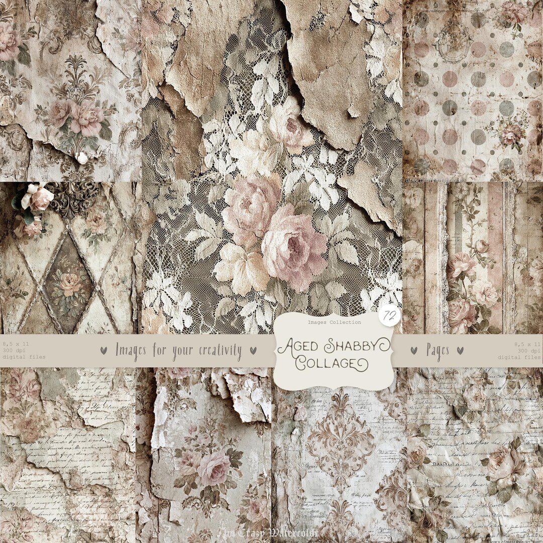 Shabby Chic Kit, Junk Journal Pages: Vintage Background, Delicate ...