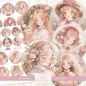 Pegatinas de Chica de París: acuarela, mujeres victorianas, cortes delicados, época de la regencia, damas francesas, álbum de recortes imprimible, descarga DIGITAL