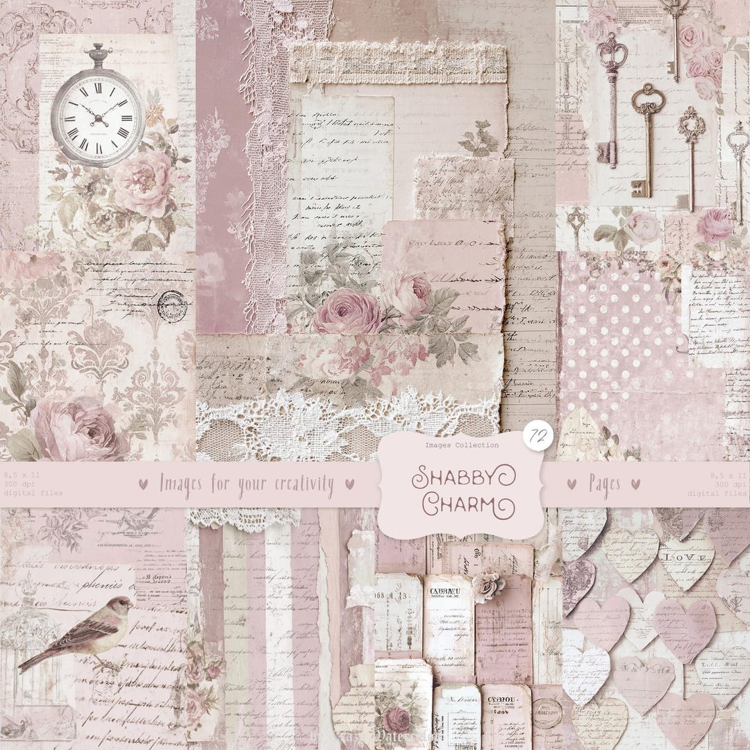 Shabby Chic Kit, Junk Journal Pages: Vintage Background, Delicate ...