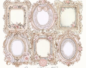 Cream Shabby Frames Clipart: Victorian Rustic Borders (Digital Download)