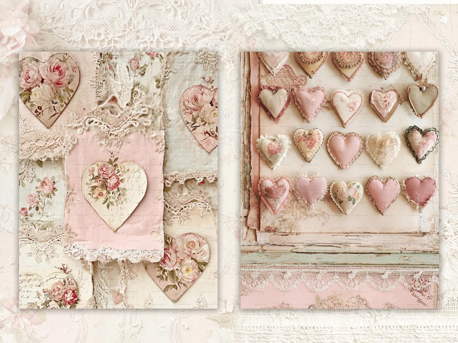 Shabby Chic Kit, Junk Journal Pages: Vintage Background, Delicate ...