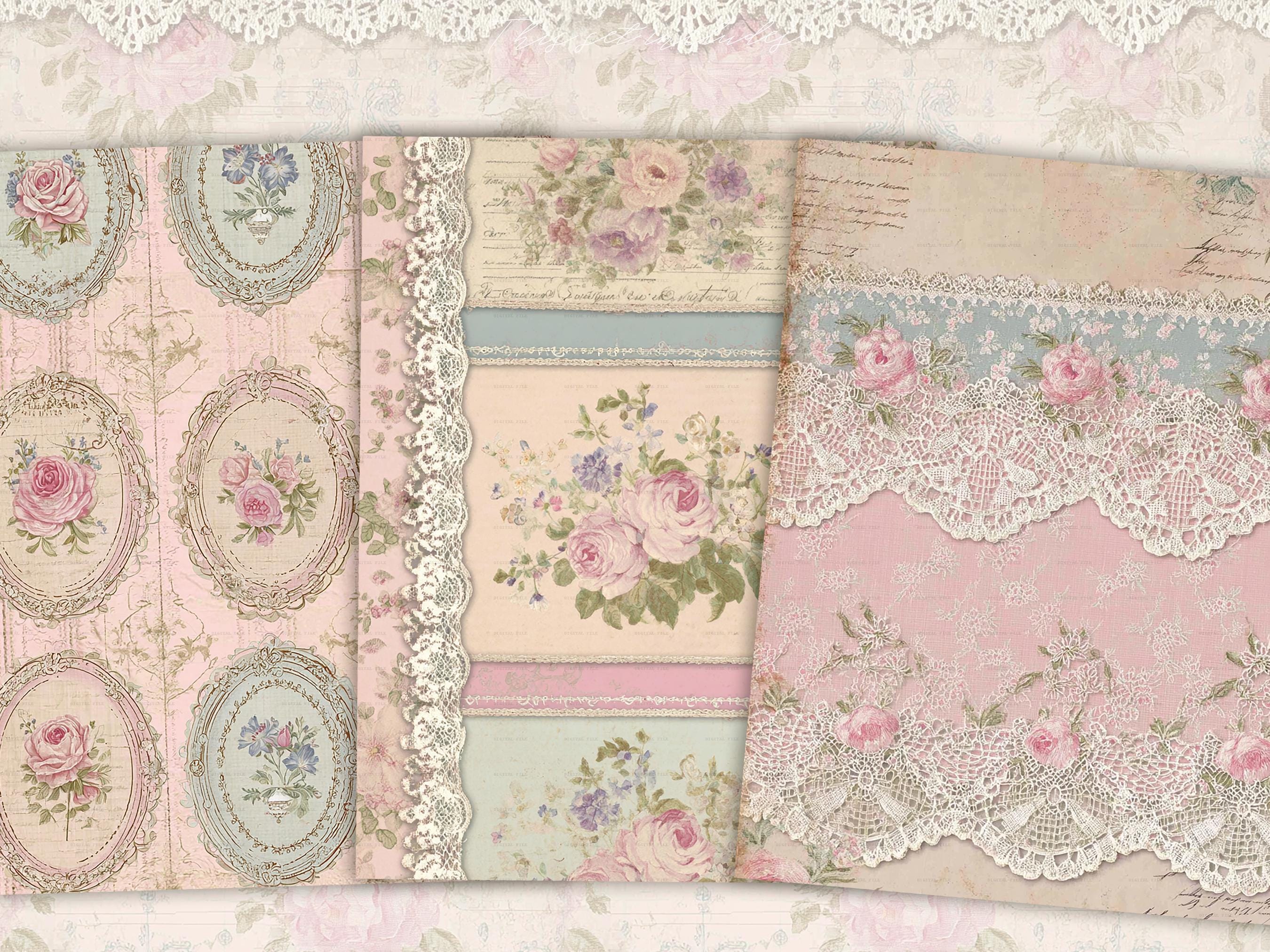 Shabby Chic Kit, Junk Journal Pages: Vintage Background, Delicate ...