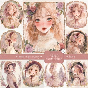 Garota de Paris 64 Imagens: Mulheres Vitorianas, Páginas da Era da Regência, Senhoras Francesas, Estética Vintage, Retratos Shabby Chic, Download Digital