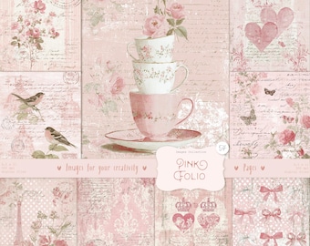 Shabby Chic Junk Journal Kit: Rosa Scrapbook Papier, viktorianische Seiten (digitaler Download)