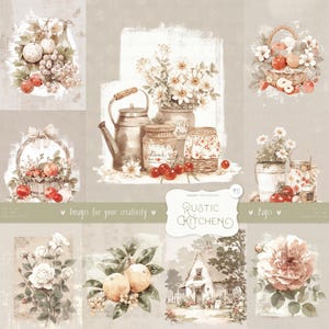 Cozinha rústica 90 imagens, páginas: aquarela cozinha country clipart chique gasto, itens de scrapbook para impressão floral, cartões para download DIGITAL