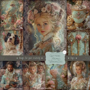 Letters from Versailles 210 Bilder: DIGITALE Seiten, Shabby Chic Journal Seiten, Vintage Viktorianische Ephemera, Printable Scrapbook Papier, Pastell blau