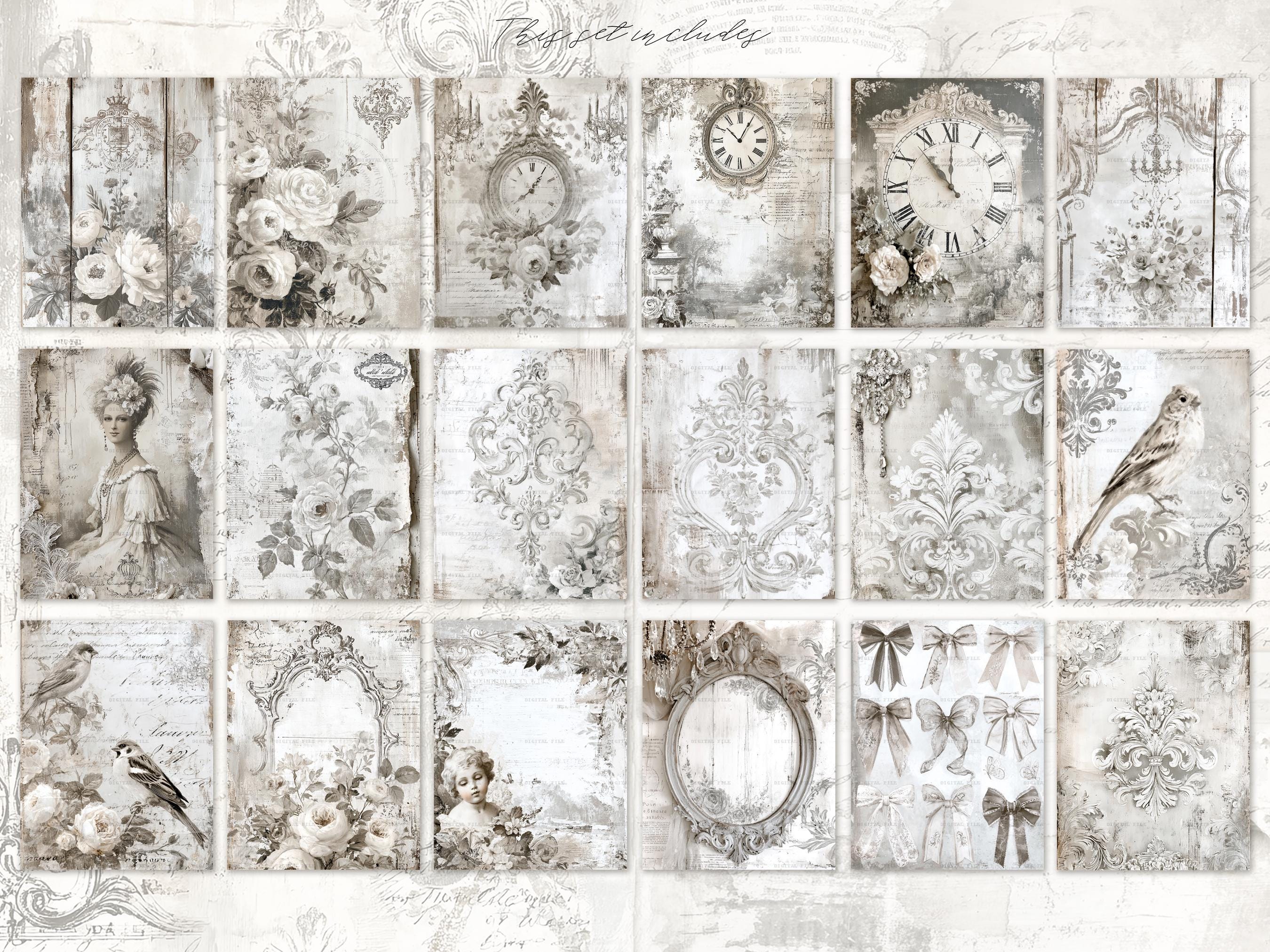 Shabby Chic Kit, Junk Journal Pages: Vintage Background, Delicate ...