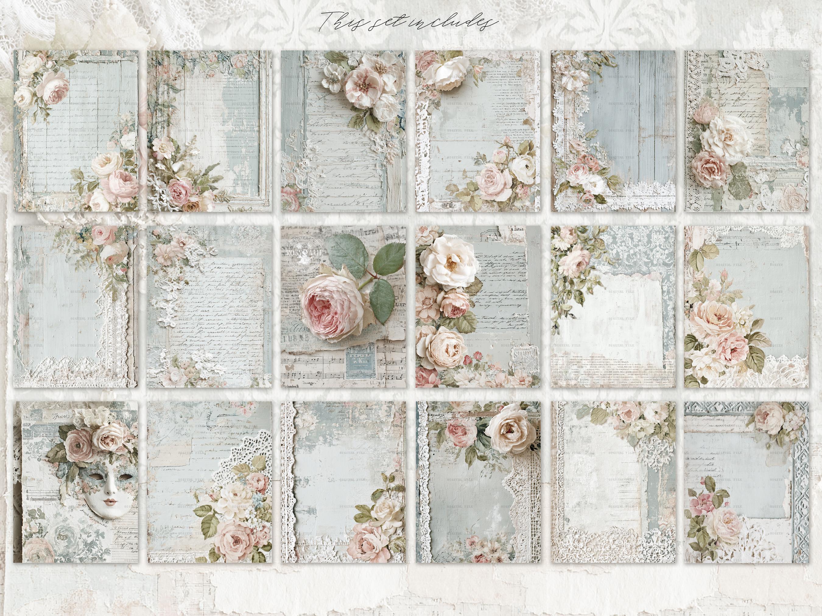 Shabby Chic Kit, Junk Journal Pages: Vintage Background, Delicate ...