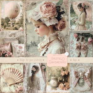 Pastel Daydreams 170 immagini: pagine di diario shabby chic DIGITALI, effimeri vittoriani vintage, carta per album stampabile, blu pastello rosa