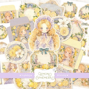 Kit citron éphémère : Agrumes, citrons, étiquettes vintage, autocollants pour scrapbooking, pochettes, étiquettes, carnet imprimable Junk Journal, complément à l'ensemble, téléchargement numérique