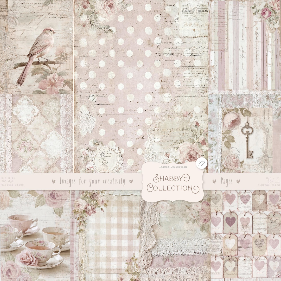 Shabby Chic Kit, Junk Journal Pages: Vintage Background, Delicate ...