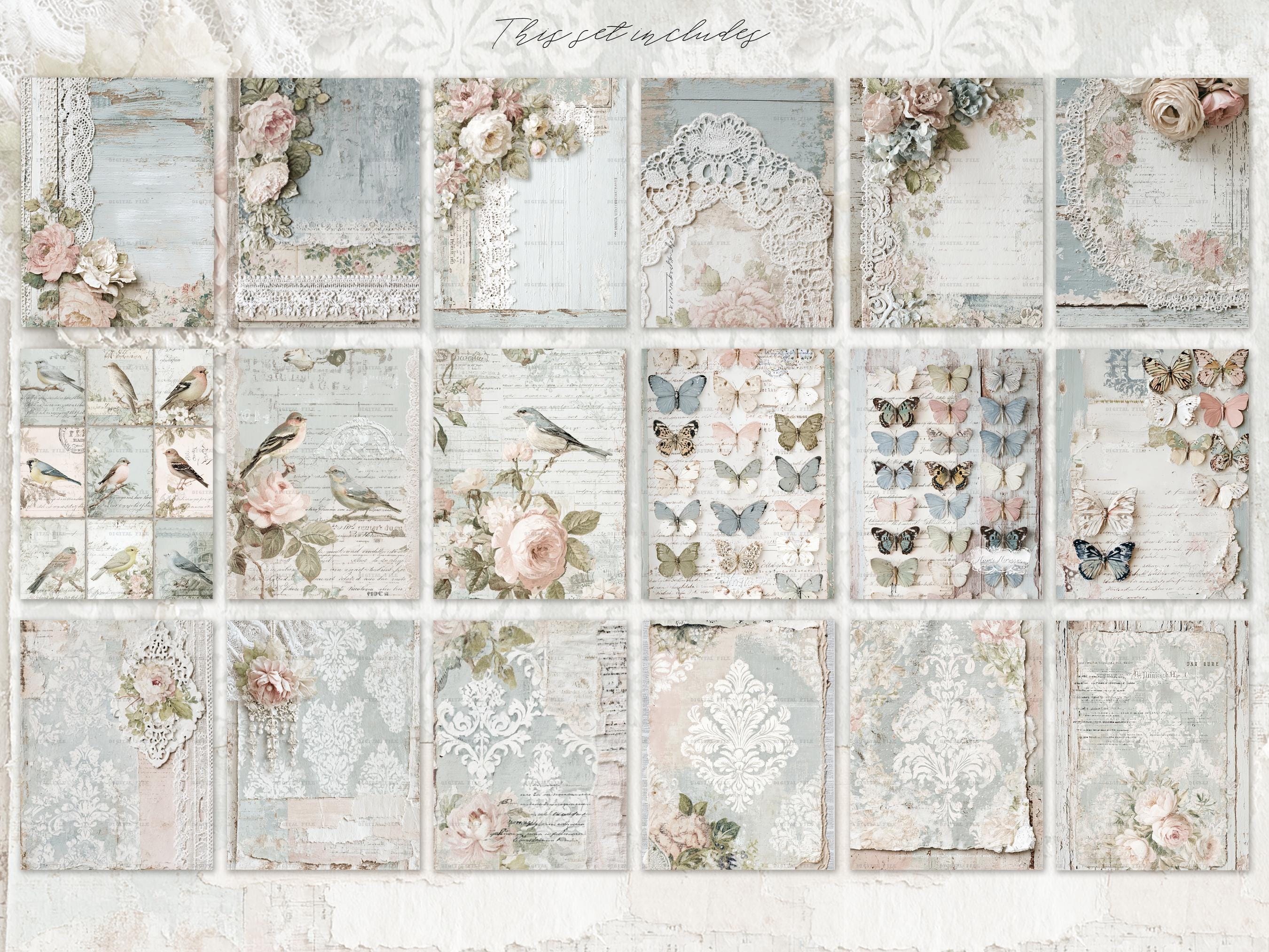 Shabby Chic Kit, Junk Journal Pages: Vintage Background, Delicate ...