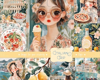 Italiaanse plakboekpagina's: aquarel reisdagboek Toscane (digitale download)
