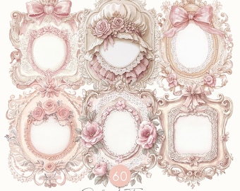 Viktorianische Rahmen Clipart: Shabby Chic, Coquette, Pastell Rosa (Digitaler Download)
