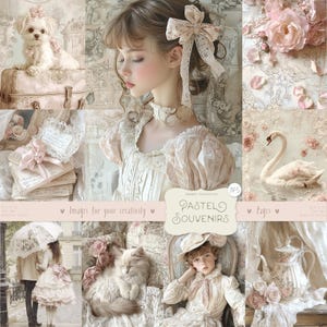 Pastel Souvenirs 145 Bilder: DIGITALE Seiten, Shabby Chic Journal Seiten, Vintage Victorian Ephemera, Printable Scrapbook Papier, Pink Pastel Blau