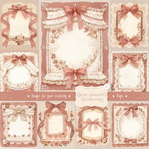 Beżowa książka kucharska Shabby 60 zdjęć: puste strony planera, zaproszenia, szablon książki kucharskiej, karty do druku, papier do scrapbookingu, efemeryda, CYFROWE