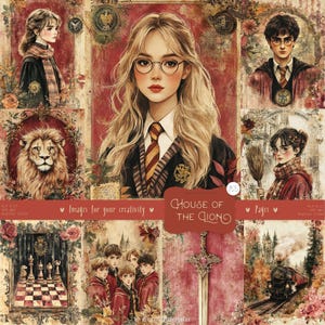 House of the Lion 155 Images: DIGITAL Magic School Pages, Wizard Academia, Junk Journal kit, Wizard Collage Sheets, Wizarding Printables