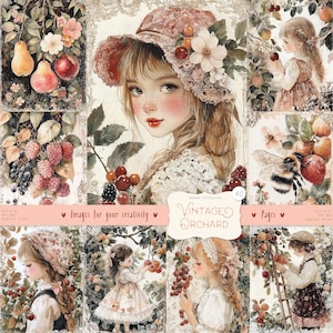 Verger vintage 60 Images : Clipart aquarelle, jardin victorien, fruits et baies, ferme rustique, éphémères imprimables, téléchargement numérique