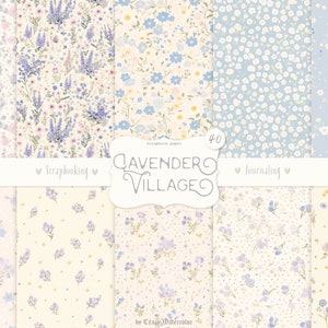 Lavender Village Paper set: Provence Floral Lilac Beige Shabby chic, Printable Scrapbook Pattern, Junk Journal Ephemera, Background, DIGITAL