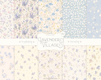 Conjunto de papel floral lavanda: papel para scrapbook provençal, diário de recortes (download digital)