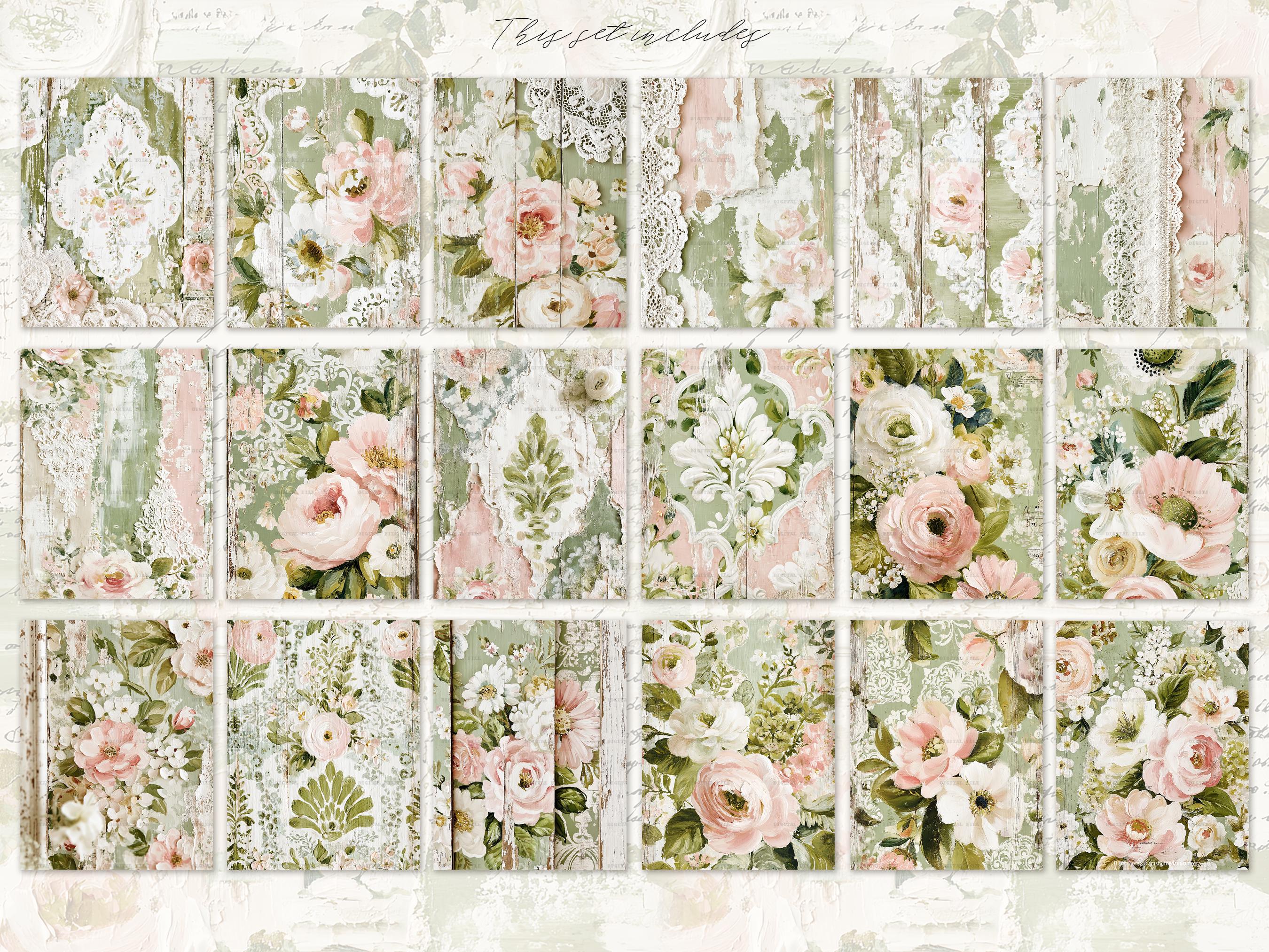 Shabby Chic Kit, Junk Journal Pages: Vintage Background, Delicate ...