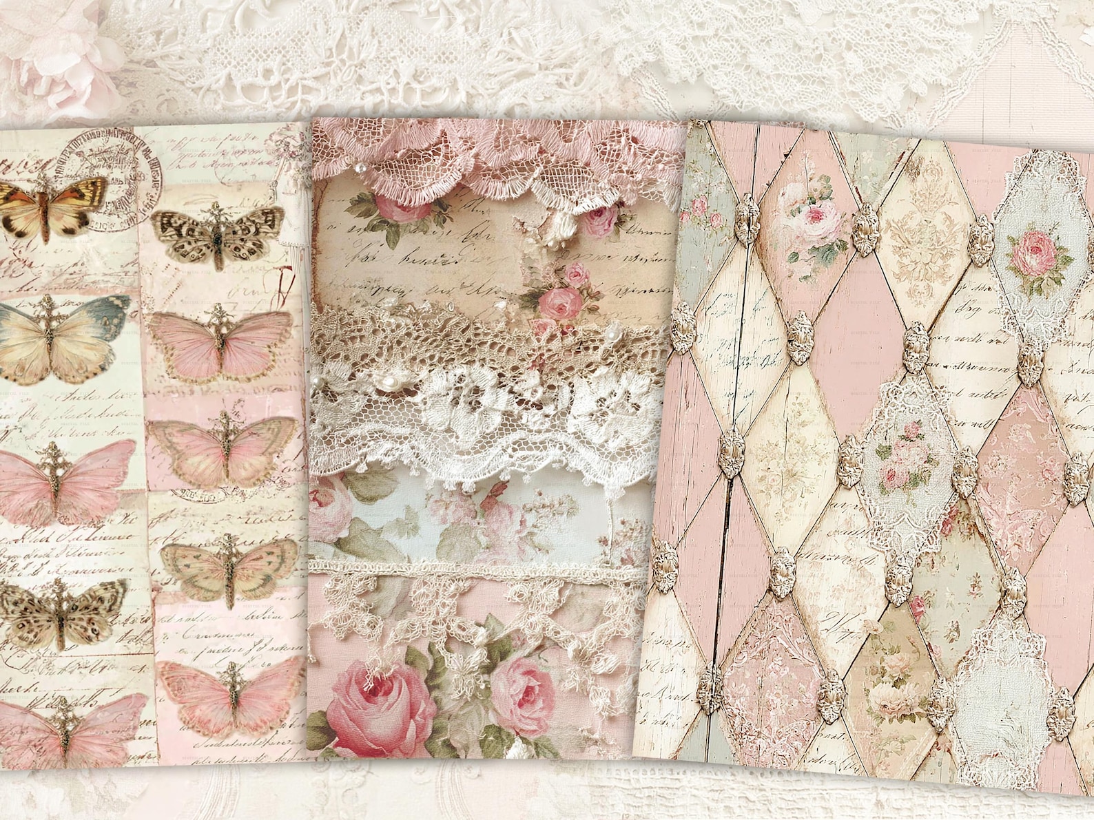 Shabby Chic Kit, Junk Journal Pages: Vintage Background, Delicate ...