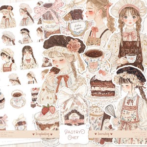 Banketbakker 40 kieskeurige stukken: DIGITALE bakkerijstickers, zoete desserts, theekransje ephemera set, scrapbooking, journaling, vintage keukendecor