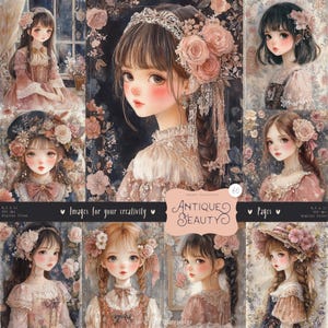 Victorian Watercolor Girls: Shabby Chic Ephemera (Digital Download)