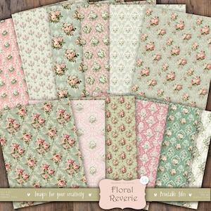 Floral Reverie 50 afbeeldingen: Victoriaanse bloemen DIGITAL Paper Pack – Shabby Chic afdrukbare achtergronden, Franse vintage achtergronden, junk journal