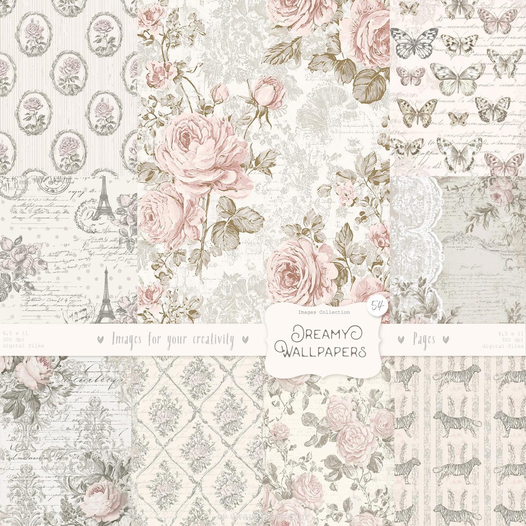 Shabby Chic Kit, Junk Journal Pages: Vintage Background, Delicate ...
