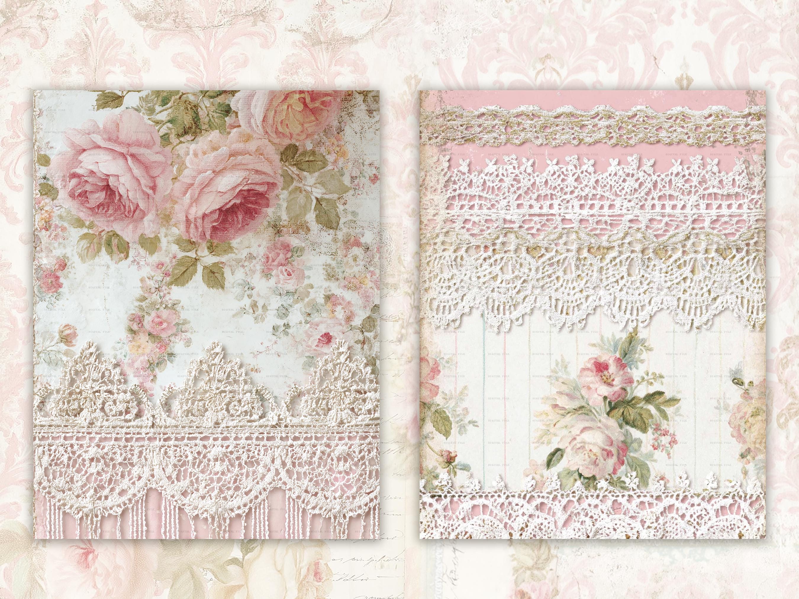 Shabby Chic Kit, Junk Journal Pages: Vintage Background, Delicate ...