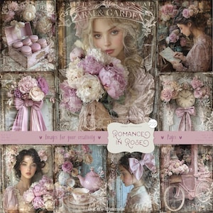 Romanze in Rose 232 Bilder: DIGITALE Seiten, Shabby Chic Journal Seiten, Vintage Viktorianische Ephemera, Printable Scrapbook Papier, Rosa Pastell blau